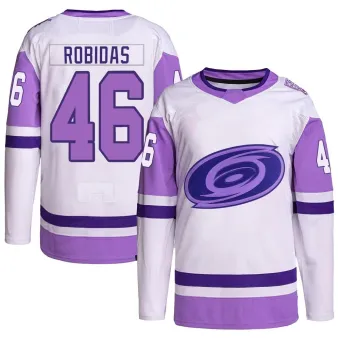 Youth Justin Robidas Carolina Hurricanes Hockey Fights Cancer Primegreen Jersey - White/Purple Authentic